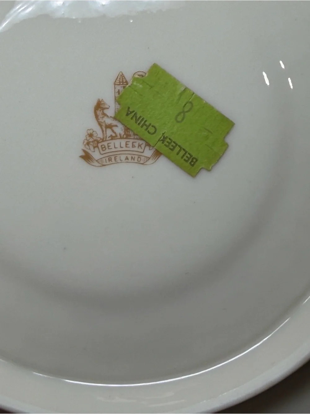 Vintage Belleek Shamrock Basket Weave Round Cake Plate Serving Tray Gold Mark